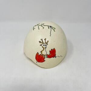 Hand Painted Ornament Reindeer on Partial Ostrich Egg Signed Nebraska‎ Artist